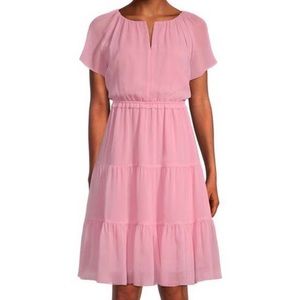Ann Taylor Factory Tiered Split Neck Dress, Pink color, women’s size Large